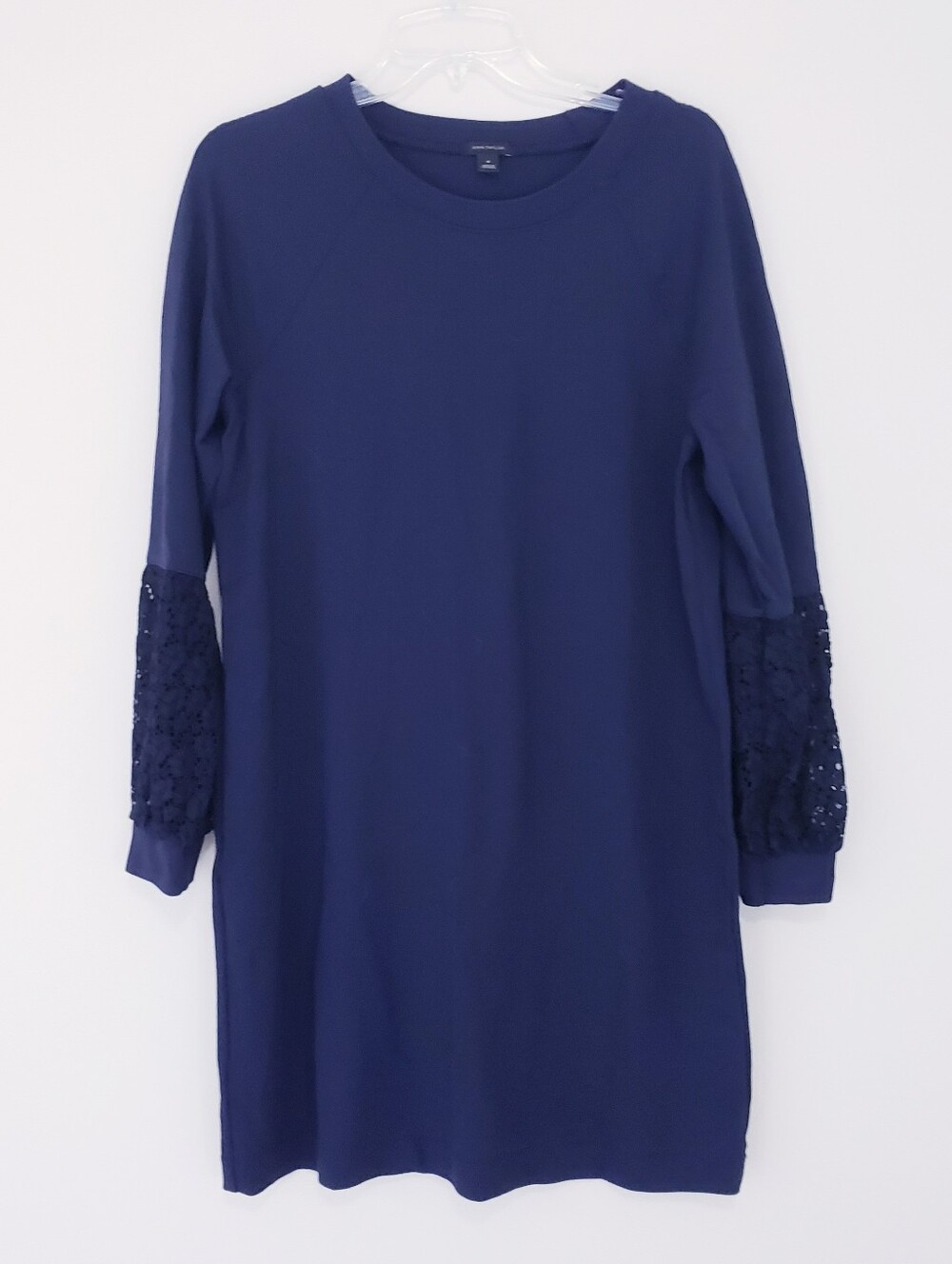Ann Taylor Navy Blue Lace Balloon Long Sleeve Shift Career Dress Sheath Medium - Picture 9 of 9